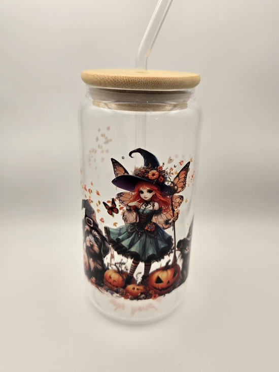 Erins Lovely Creations Other - Halloween Witch Glass Tumbler with Bamboo Lid 16oz
